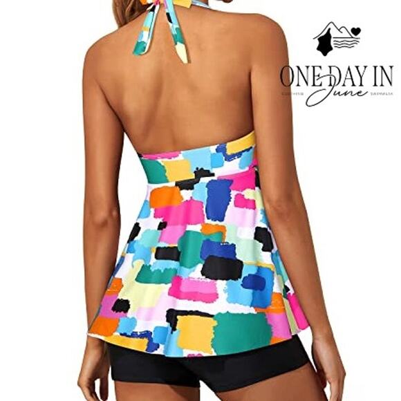 Yonique Halter Boyshort Tankini Swimsuit Size XL - Picture 2 of 6